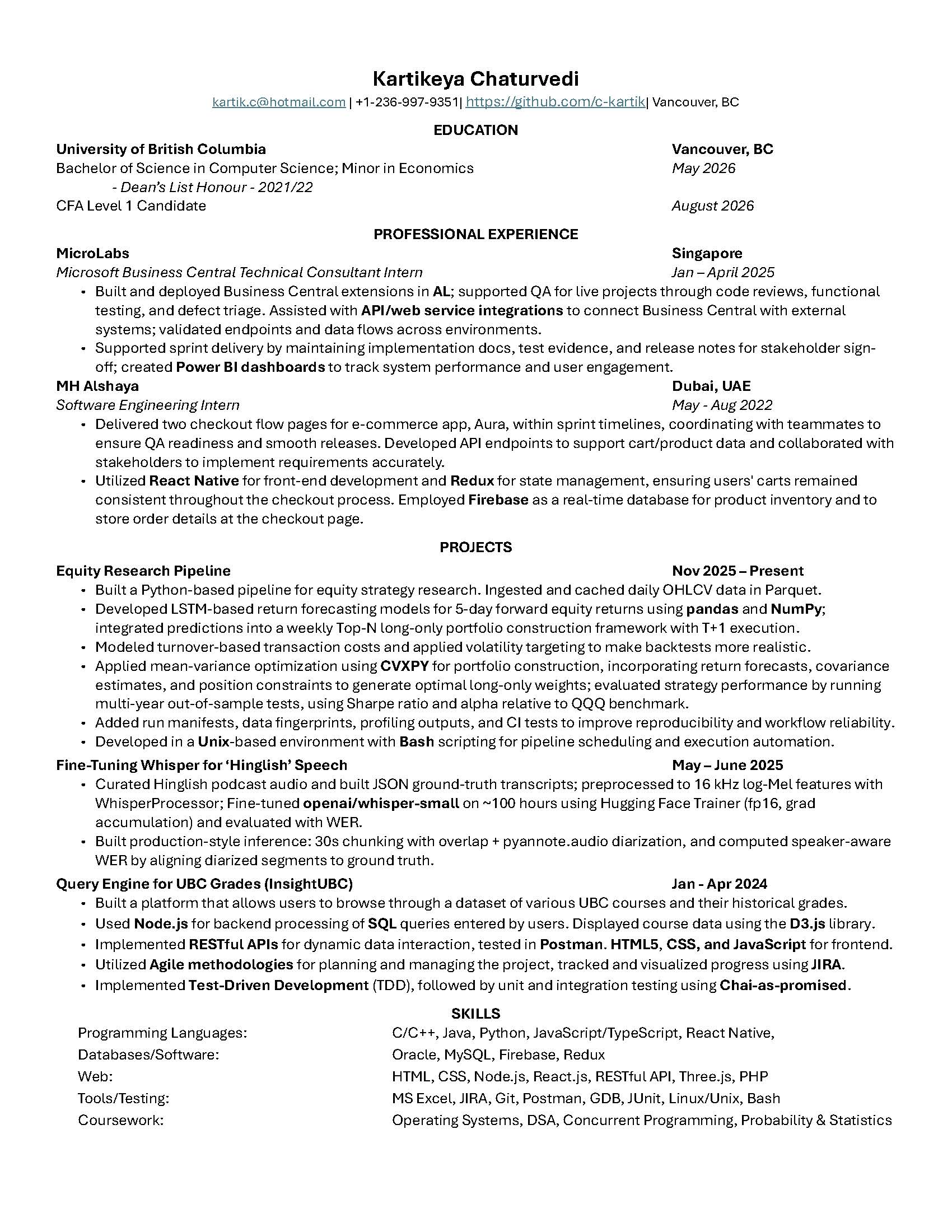 Kartikeya Chaturvedi Resume